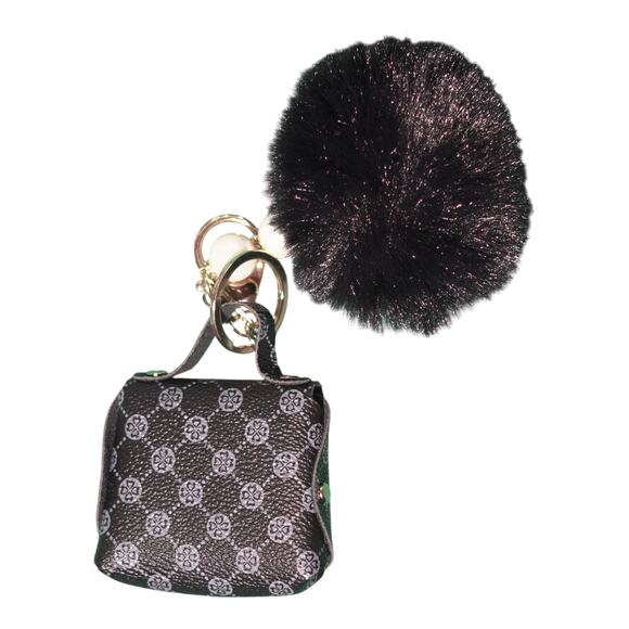 Mini Bag Keychain Charm Coin Purse Black Gray Monogram Gold Hardware Pearls NWT - Picture 2 of 9